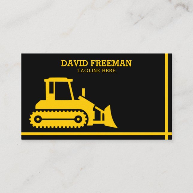Bulldozer Yellow and Black Construction Business Card (Front)