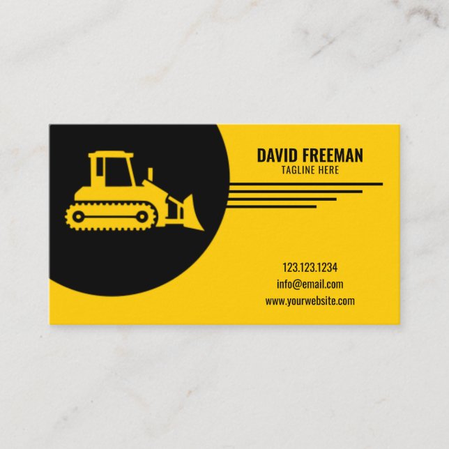Bulldozer Yellow and Black Construction Machine Business Card (Front)