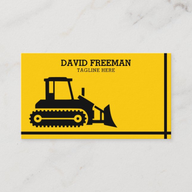 Bulldozer Yellow &  Black Construction Business Card (Front)