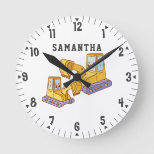 Bulldozers Girls Room Decor Construction Team Round Clock