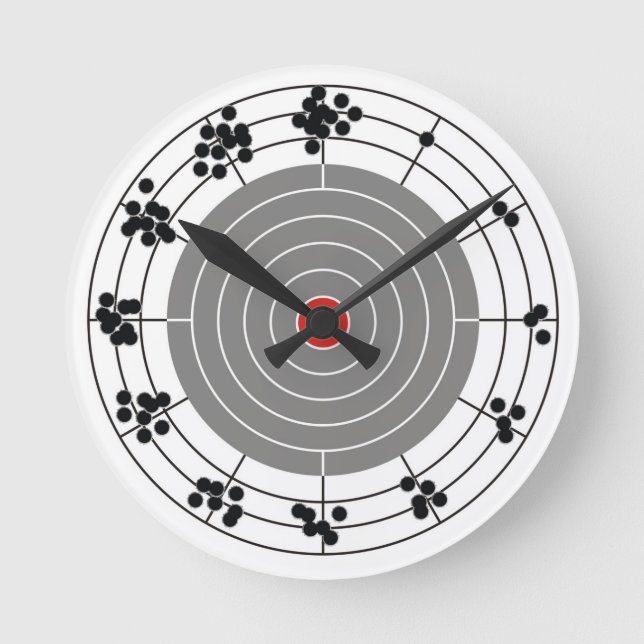 Bullet holes around the target, one hole per hour round clock (Front)