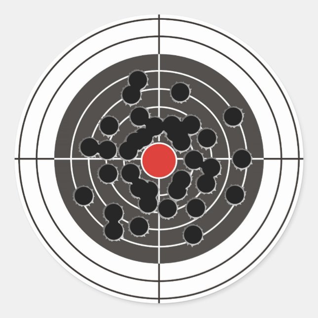 Bullet holes in target - but not the bulls-eye! classic round sticker (Front)