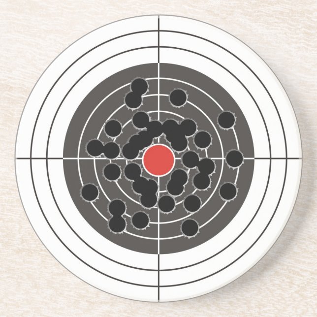 Bullet holes in target - but not the bulls-eye! coaster (Front)