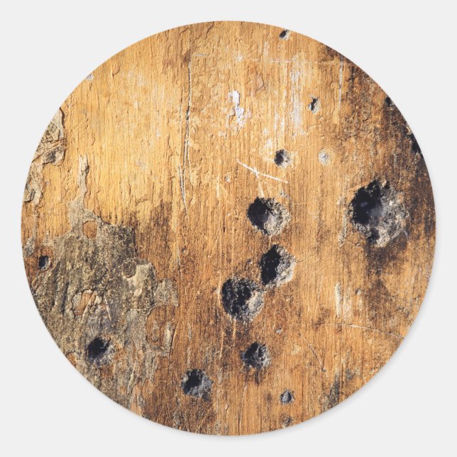 Bullet holes in wall classic round sticker (Front)
