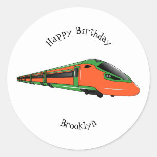 Bullet train cartoon illustration classic round sticker