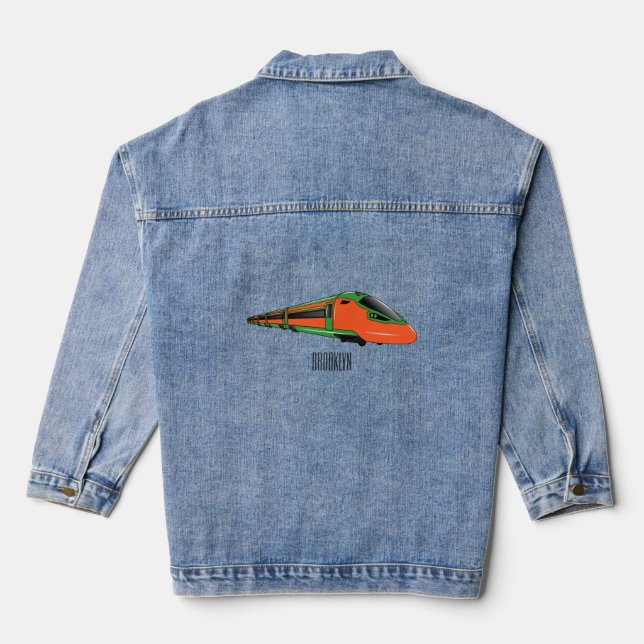 Bullet train cartoon illustration denim jacket (Back)
