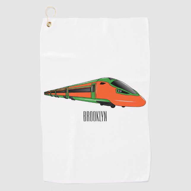 Bullet train cartoon illustration golf towel (Front)