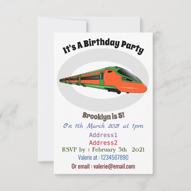 Bullet train cartoon illustration invitation (Front)