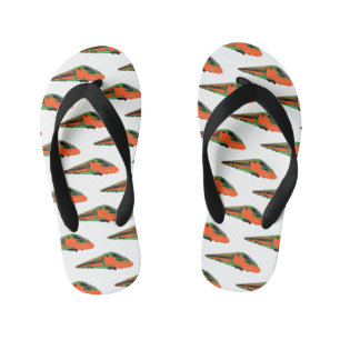 Bullet train cartoon illustration kid's flip flops