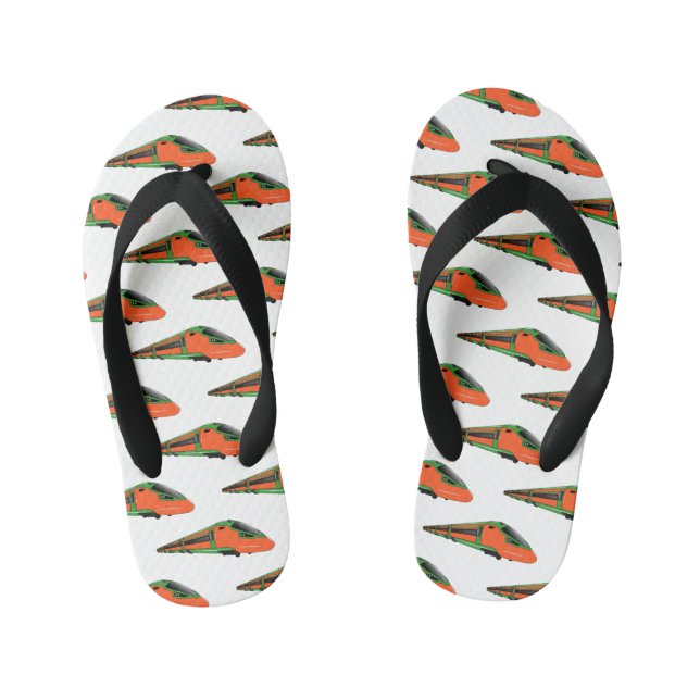 Bullet train cartoon illustration kid's flip flops (Footbed)