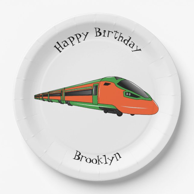 Bullet train cartoon illustration paper plate (Front)