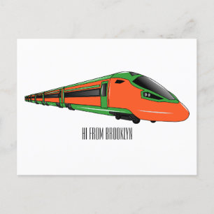 Bullet train cartoon illustration postcard