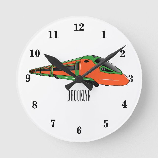 Bullet train cartoon illustration round clock (Front)