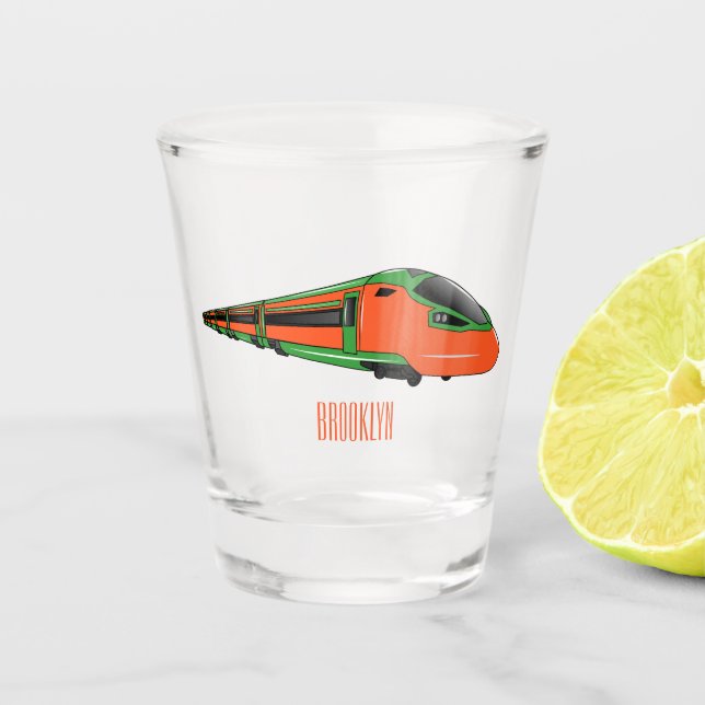 Bullet train cartoon illustration shot glass (Front)