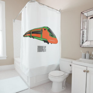 Bullet train cartoon illustration shower curtain