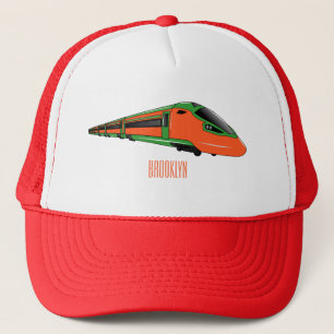 Bullet train cartoon illustration trucker hat