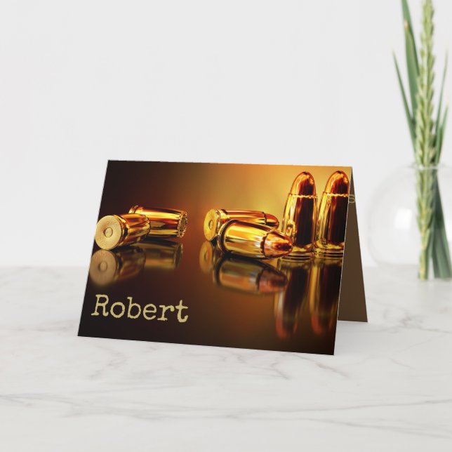 Bullets and cartridges shooting birthday card (Front)