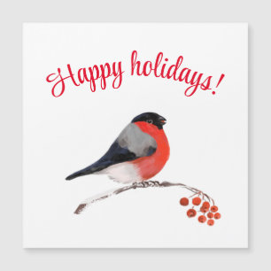 Bullfinch and red berries, Happy holidays!