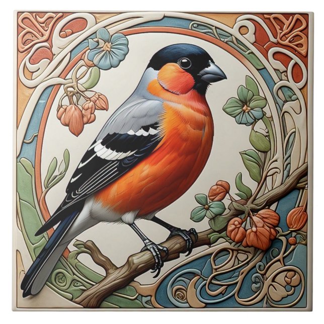 Bullfinch - Art Nouveau Ceramic Tile (Front)