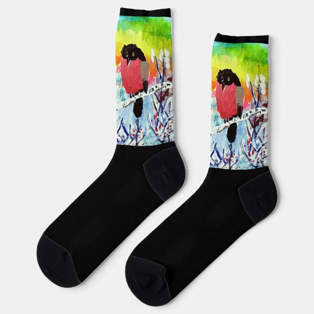 Bullfinch Bird Crew Socks (Left)