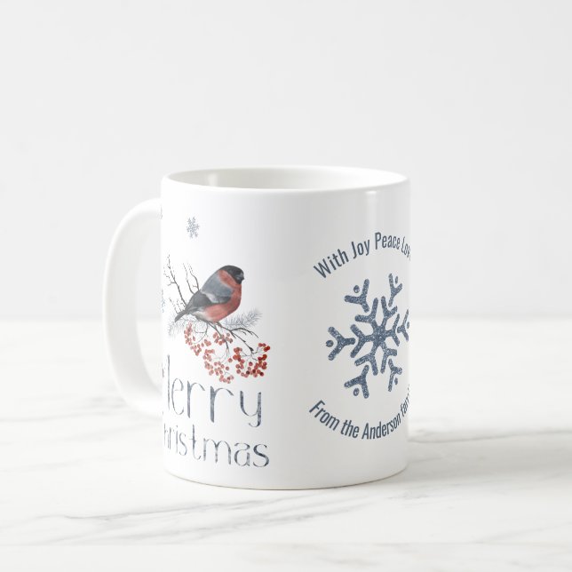 Bullfinch Bird Red Berries Merry Christmas Coffee Mug (Front Left)