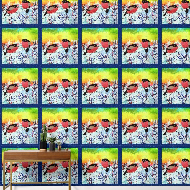 Bullfinch bird wallpaper (Hallway)