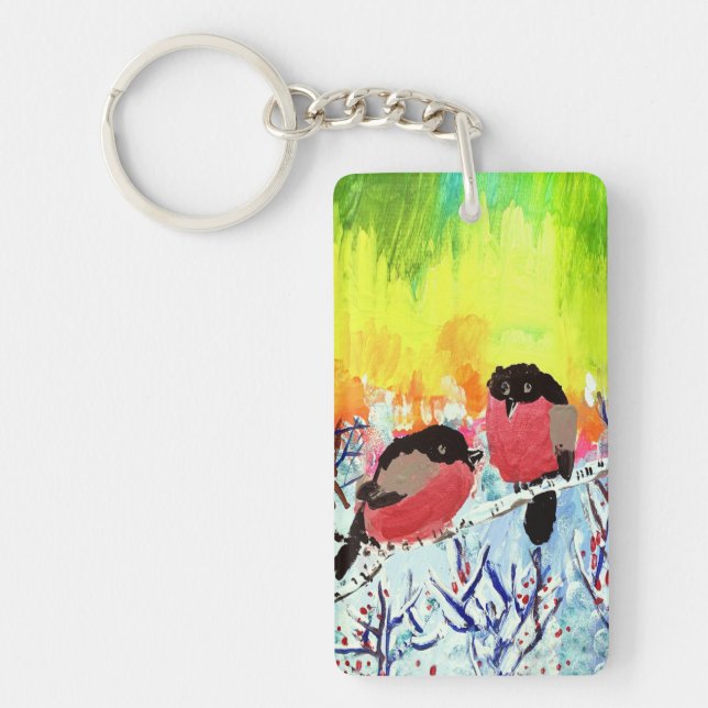 Bullfinch Birds Key Ring (Front)