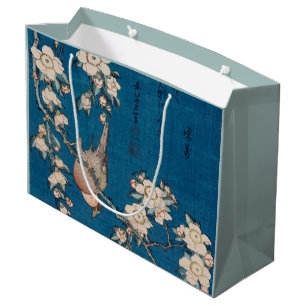 Bullfinch on a Weeping Cherry Branch by Hokusai Large Gift Bag