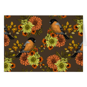 Bullfinch on autumn florals