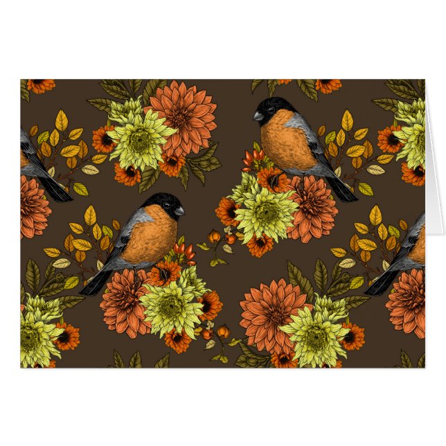 Bullfinch on autumn florals (Front Horizontal)