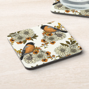 Bullfinch on autumn florals 2 coaster