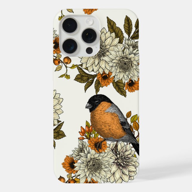 Bullfinch on autumn florals 2 iPhone case (Back)