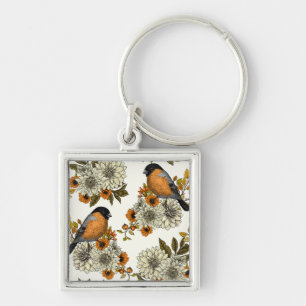 Bullfinch on autumn florals 2 key ring