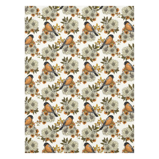 Bullfinch on autumn florals 2 tablecloth (Front)