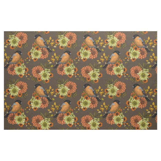 Bullfinch on autumn florals fabric (Fat Quarter)