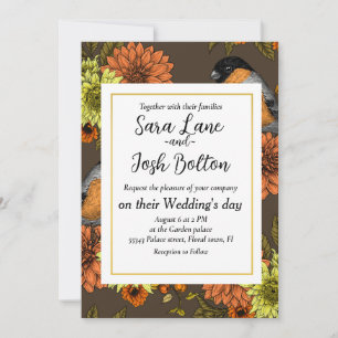 Bullfinch on autumn florals invitation