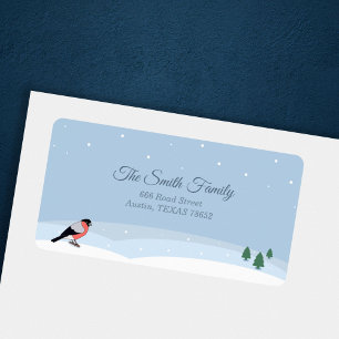Bullfinch & Snowy Landscape Return Address Label
