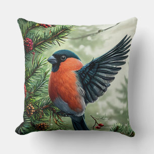 Bullfinch Winter Wildlife Gift Inspired Home Decor Cushion