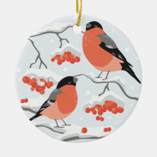 Bullfinches on rowan branches ceramic tree decoration