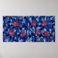 Bullfinches, red birds blue forest trees fibre art