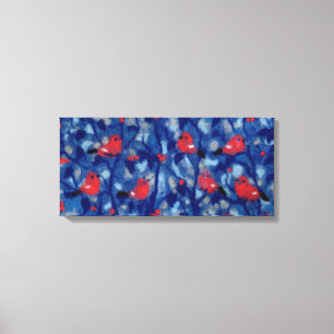 Bullfinches, Red Birds Blue Trees Fibre Painting Canvas Print