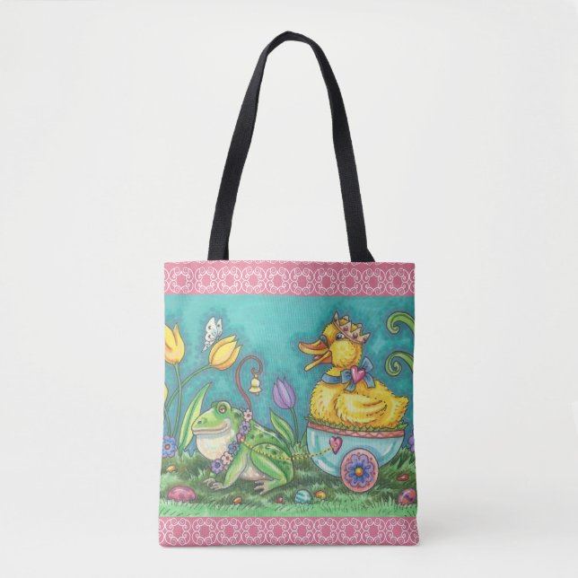 BULLFROG & DUCK PRINCE EASTER SPRING TOTE BAG Pink (Front)