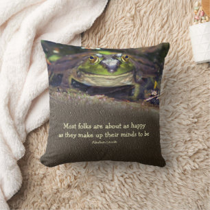 Bullfrog Happiness Inspirational Quote Cushion
