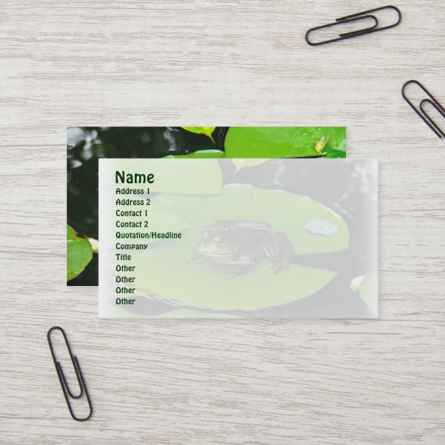 Bullfrog on Lilypads Business Card (Front/Back In Situ)