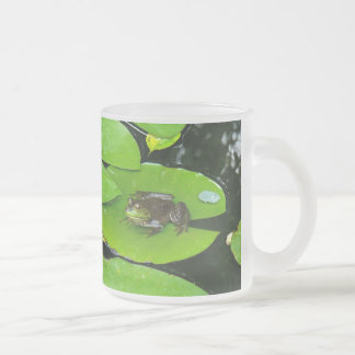 Bullfrog on Lilypads Frosted Glass Coffee Mug