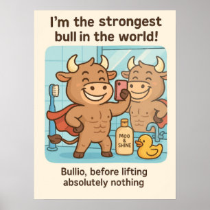 Bullio® Before Lifting – Funny Cartoon Gym Poster