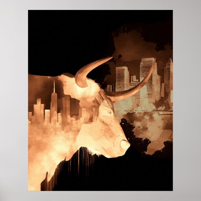 Bullish Bull Stock Market New York City Skyline Poster (Front)