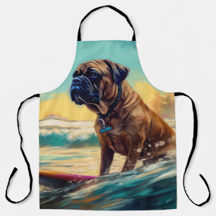 Bullmastiff Beach Surfing Painting  Apron