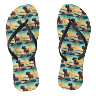 Bullmastiff Beach Surfing Painting Flip Flops