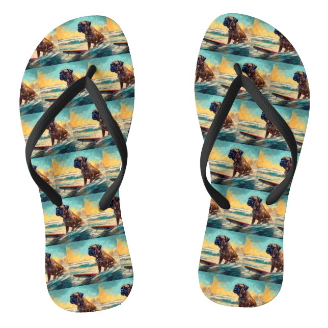 Bullmastiff Beach Surfing Painting  Flip Flops (Footbed)